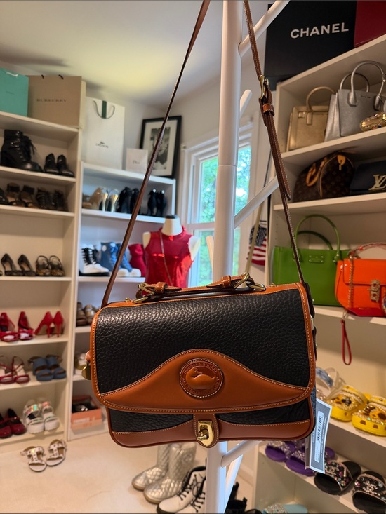 Dooney & Bourke Handbags - Dooney & Bourke Black Pebbled Leather Crossbody with Brown Trim